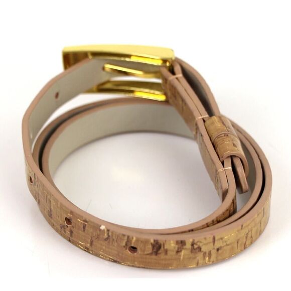 BROWN GOLD CORK LEATHER 1/2"Wd DRESS CASUAL WOMEN'S BELT Sz XS/4 (A83 - Picture 4 of 13